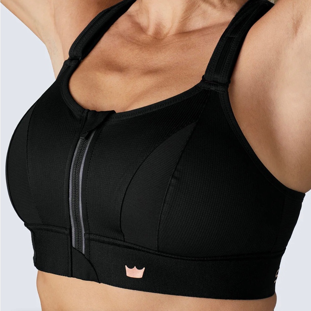 SHEFIT Black Front-Zip High-Impact Sports Bra